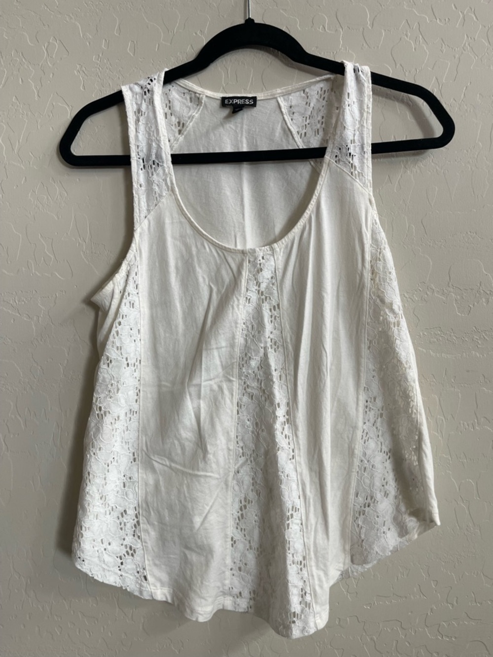 Express White Lace-Panel Scoop Neck Tank